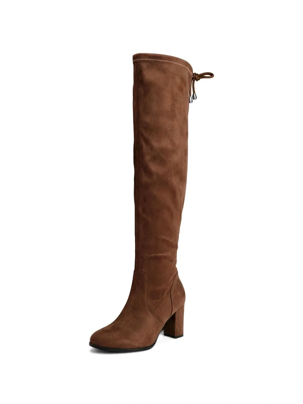 Suede Over-the-Knee Brown Boot with Block Heel